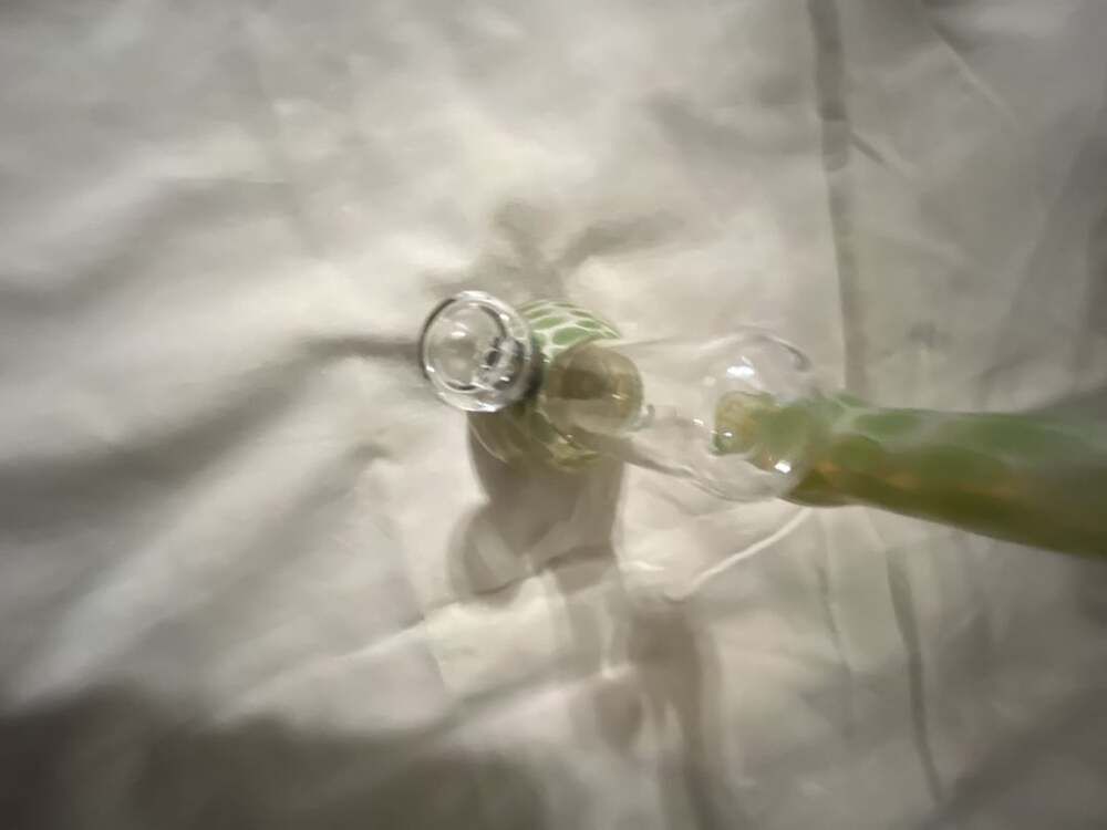Handmade Green and White Patterned Glass Bubbler Piece - Picture 4 of 6